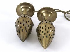 Set of Two Rare Lovely Perforated Brass Bedside Table Lamps Sweden 1960s - 4592632