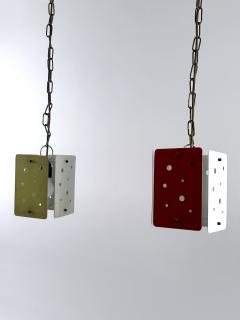 Set of Two Rectangular Mid Century Modern Polychrome Pendant Lamps Germany 1960s - 4498762
