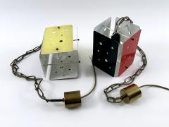 Set of Two Rectangular Mid Century Modern Polychrome Pendant Lamps Germany 1960s - 4498770