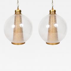 Set of Two Spherical Mid Century Glass Hanging Lamps - 343162