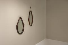 Set of Two Teak Oval shaped Mirrors Italy 1970s - 3666681