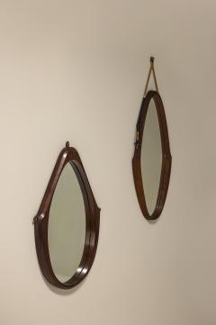 Set of Two Teak Oval shaped Mirrors Italy 1970s - 3666684