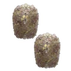Set of Two Venetian Gold and Violet Flowers Murano Glass Wall Sconces - 4302968