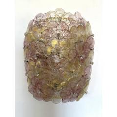 Set of Two Venetian Gold and Violet Flowers Murano Glass Wall Sconces - 4302969