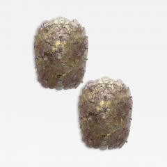 Set of Two Venetian Gold and Violet Flowers Murano Glass Wall Sconces - 4306094