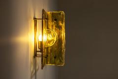 Set of Two Wall Lamps in Yellow Murano Glass and Brass Italy 1970s - 3693666