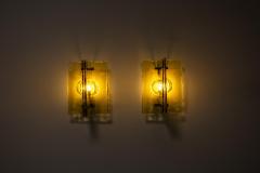 Set of Two Wall Lamps in Yellow Murano Glass and Brass Italy 1970s - 3693673