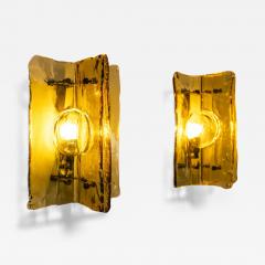 Set of Two Wall Lamps in Yellow Murano Glass and Brass Italy 1970s - 3697119