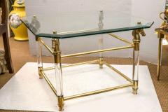 Set of Vintage French Brass and Lucite Horse Head Glass Top Tables - 536107