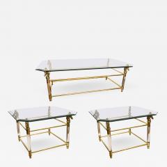 Set of Vintage French Brass and Lucite Horse Head Glass Top Tables - 536406