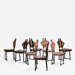 Set of eight iron and pine dining chairs France 1950s - 2158077
