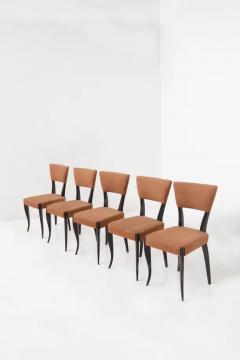 Set of five vintage Italian chairs in original orange velvet fabric - 3682690