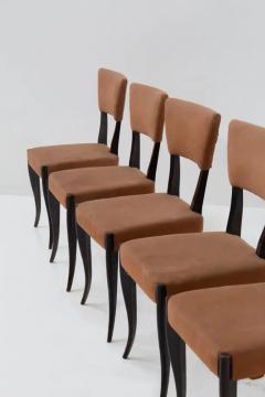 Set of five vintage Italian chairs in original orange velvet fabric - 3682693