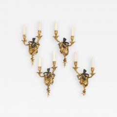Set of four Rococo style patinated and gilt bronze sconces - 1486476
