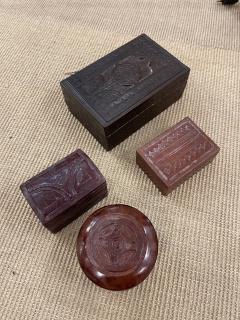 Set of four hand made leather boxes - 3939241