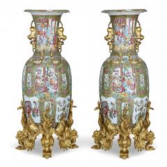 Set of four large gilt bronze mounted Chinese porcelain vases - 2176876
