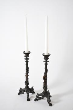 Set of four tripod zoomorphic bronze candleholders XIXth c  - 4684642