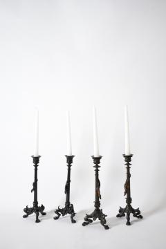 Set of four tripod zoomorphic bronze candleholders XIXth c  - 4689385