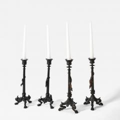 Set of four tripod zoomorphic bronze candleholders XIXth c  - 4689386