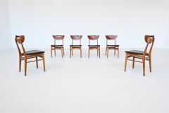 Set of six Danish dining chairs in teak and faux leather Denmark 1960 - 4106435