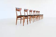 Set of six Danish dining chairs in teak and faux leather Denmark 1960 - 4106436