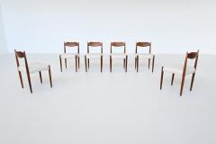 Set of six Danish dining chairs in walnut and wool Denmark 1960 - 3933805