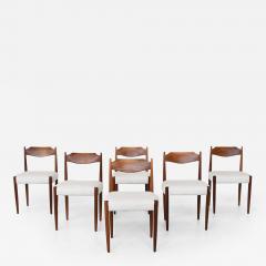 Set of six Danish dining chairs in walnut and wool Denmark 1960 - 3935638