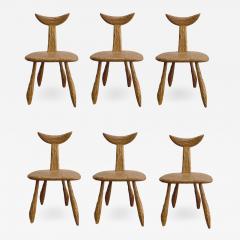 Set of six brutalist chairs in oak France - 2613361