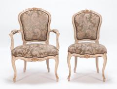 Set of six painted and giltwood French upholstered dining chairs Louis XV style - 3448502
