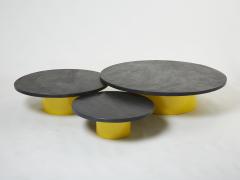 Set of three large round coffee tables yellow lacquer slate tops 1970s - 2606627