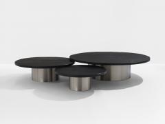 Set of three large slate tops coffee tables brushed steel 1970s - 4270373