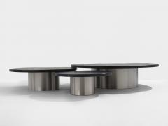 Set of three large slate tops coffee tables brushed steel 1970s - 4270375