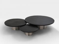 Set of three large slate tops coffee tables brushed steel 1970s - 4270378