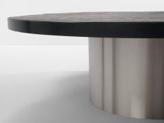 Set of three large slate tops coffee tables brushed steel 1970s - 4270379