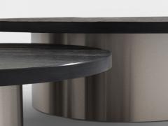 Set of three large slate tops coffee tables brushed steel 1970s - 4270380