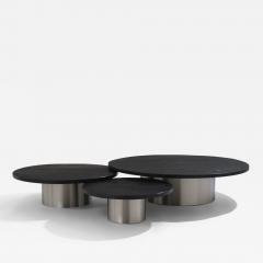 Set of three large slate tops coffee tables brushed steel 1970s - 4276990