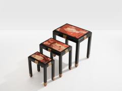 Set of three nesting tables asian decor ebonized and gilt wood 1920s - 4540945