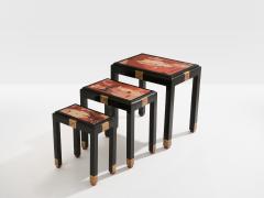 Set of three nesting tables asian decor ebonized and gilt wood 1920s - 4540946