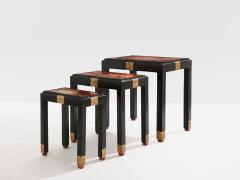 Set of three nesting tables asian decor ebonized and gilt wood 1920s - 4540947
