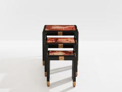 Set of three nesting tables asian decor ebonized and gilt wood 1920s - 4540948