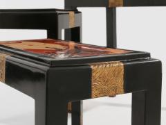 Set of three nesting tables asian decor ebonized and gilt wood 1920s - 4540951