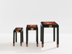 Set of three nesting tables asian decor ebonized and gilt wood 1920s - 4540955