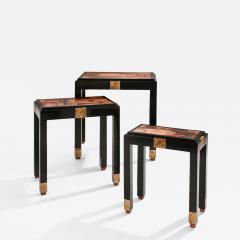 Set of three nesting tables asian decor ebonized and gilt wood 1920s - 4575821