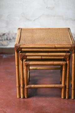 Set of three stackable rattan tables 1980 - 3548372