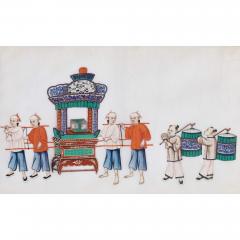 Set of twelve antique Chinese pith paper paintings of festival processions - 3478047