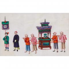 Set of twelve antique Chinese pith paper paintings of festival processions - 3478050