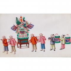 Set of twelve antique Chinese pith paper paintings of festival processions - 3478051