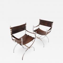 Set of two Mid Century Modern silvered and leather chairs - 1473165