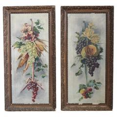 Set of two Oil Painting on Canvas signed Composition with Flowers and Fruit - 2635496