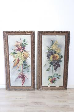 Set of two Oil Painting on Canvas signed Composition with Flowers and Fruit - 2635497